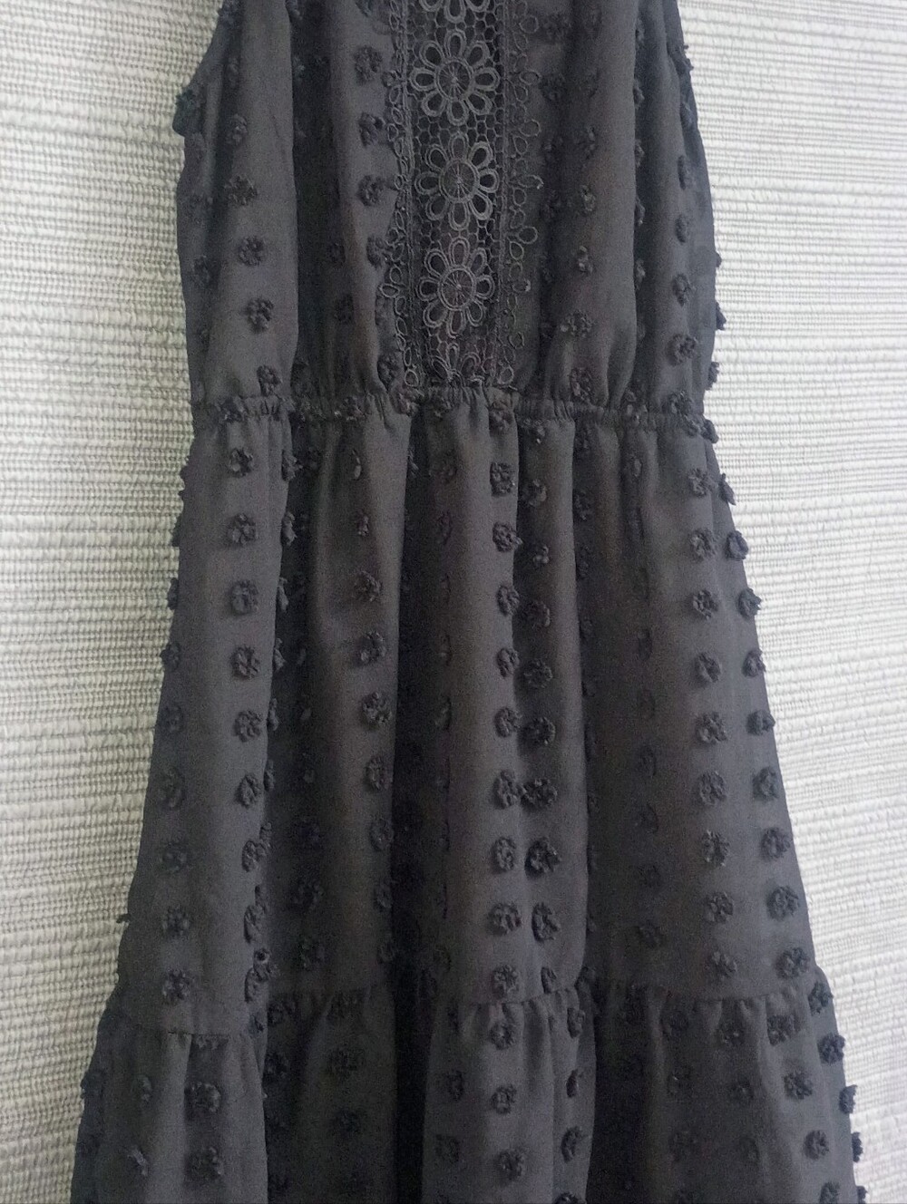 Heart & Heels Black Clip-Dot Chiffon Halter Mini Dress Lace Detail Size M